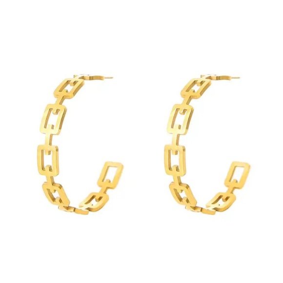 18k Gold Plated Minimalist Geometric Texture Earrings - Picture 7 of 8